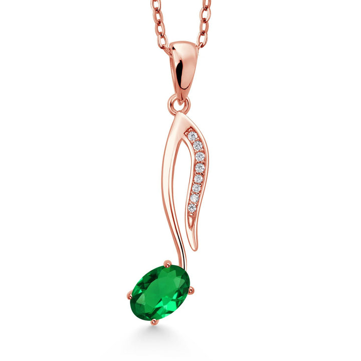 Gem Stone King 18K Rose Gold Plated Silver Music Eighth Note Pendant Necklace | 6X4MM Oval Gemstone Birthstone | With 18 Inch Chain | Designed By Keren Hanan