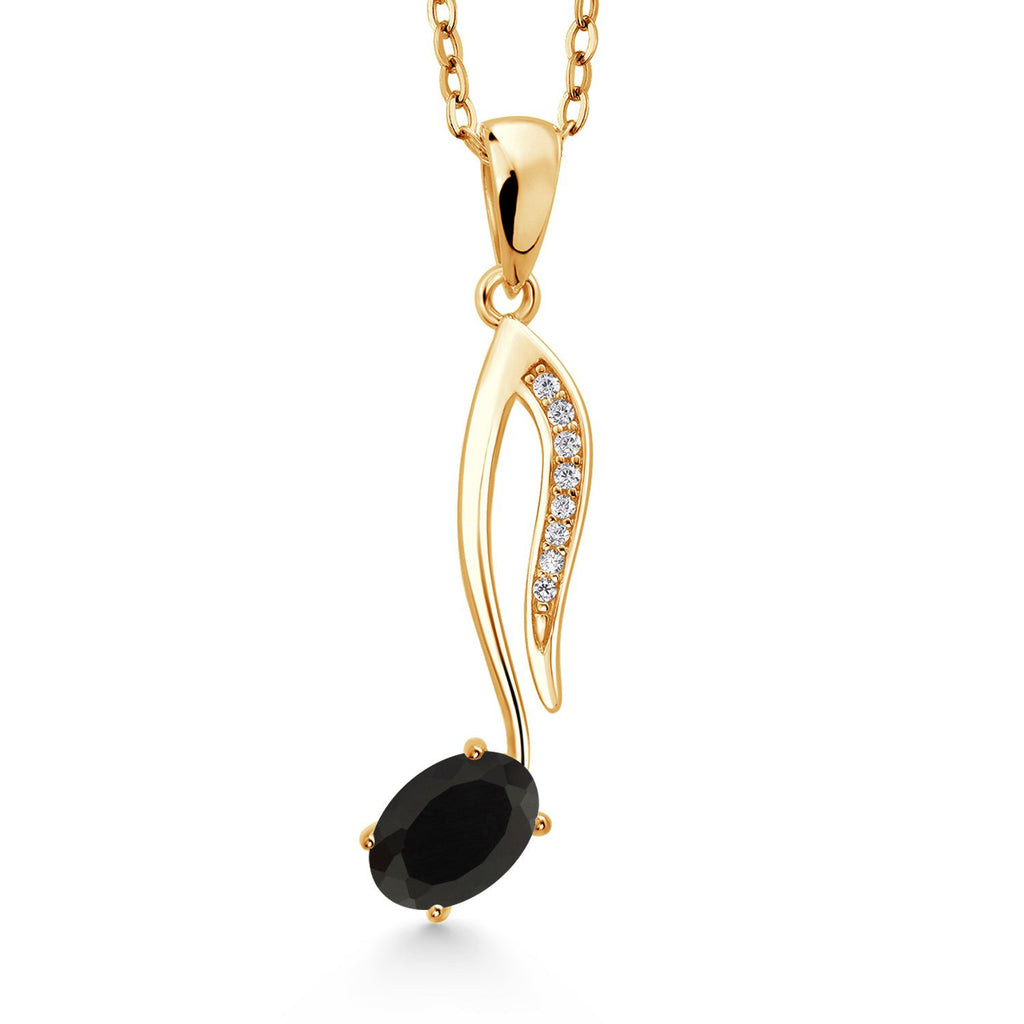 Gem Stone King 18K Yellow Gold Plated Silver Music Eighth Note Pendant Necklace | 6X4MM Oval Gemstone Birthstone | With 18 Inch Chain | Designed By Keren Hanan