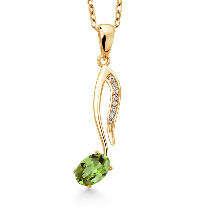 Gem Stone King 18K Yellow Gold Plated Silver Music Eighth Note Pendant Necklace | 6X4MM Oval Gemstone Birthstone | With 18 Inch Chain | Designed By Keren Hanan