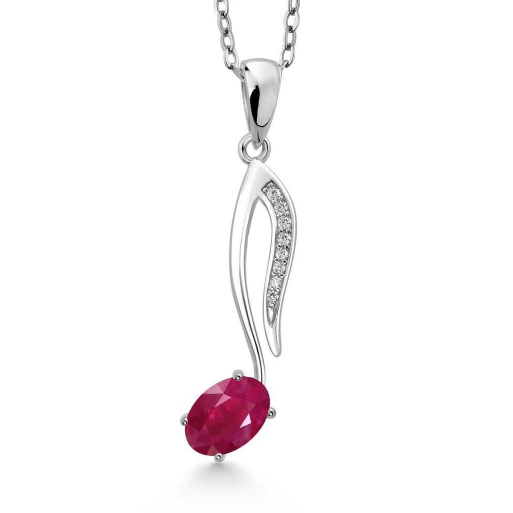 Gem Stone King Music Eighth Note Pendant Necklace | 925 Sterling Silver | 6X4MM Oval Gemstone Birthstone | With 18 Inch Silver Chain | Designed By Keren Hanan