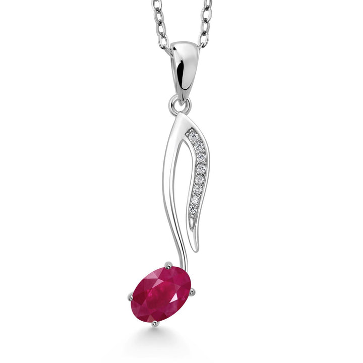 Gem Stone King Music Eighth Note Pendant Necklace | 925 Sterling Silver | 6X4MM Oval Gemstone Birthstone | With 18 Inch Silver Chain | Designed By Keren Hanan