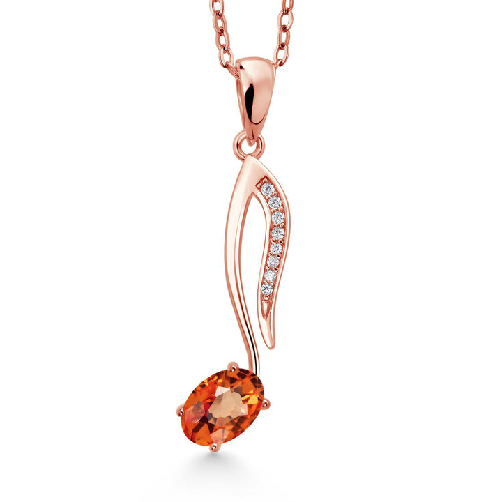Gem Stone King 18K Rose Gold Plated Silver Music Eighth Note Pendant Necklace | 6X4MM Oval Gemstone Birthstone | With 18 Inch Chain | Designed By Keren Hanan