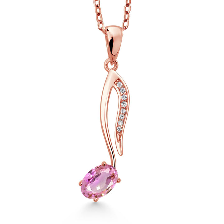 Gem Stone King 18K Rose Gold Plated Silver Music Eighth Note Pendant Necklace | 6X4MM Oval Gemstone Birthstone | With 18 Inch Chain | Designed By Keren Hanan