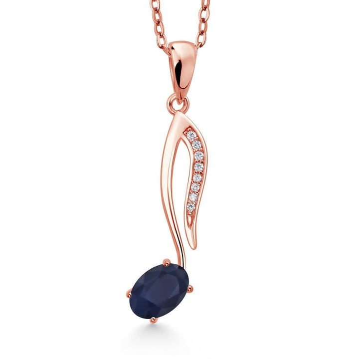 Gem Stone King 18K Rose Gold Plated Silver Music Eighth Note Pendant Necklace | 6X4MM Oval Gemstone Birthstone | With 18 Inch Chain | Designed By Keren Hanan