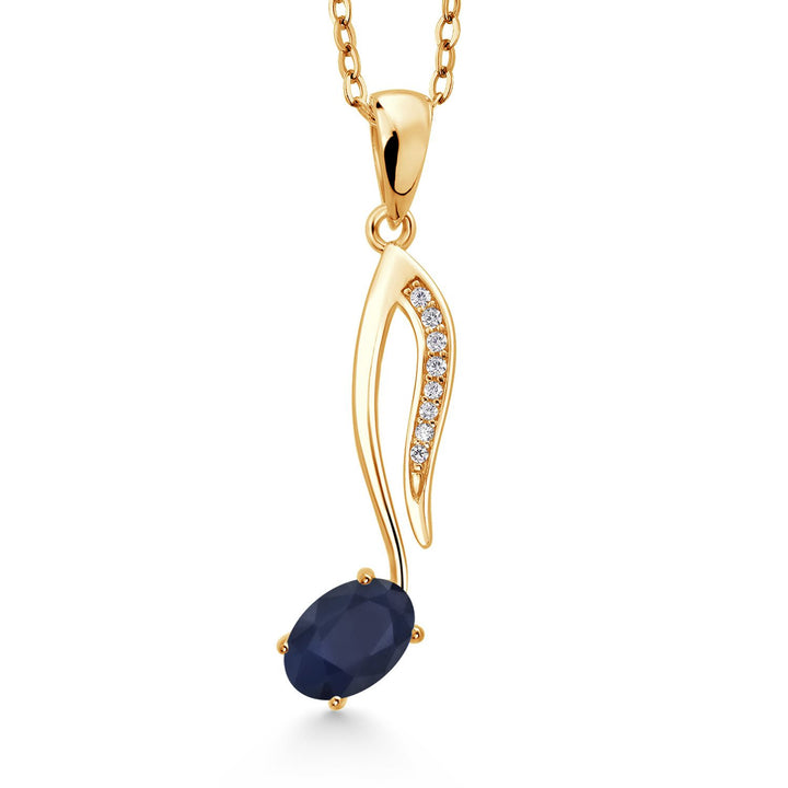 Gem Stone King 18K Yellow Gold Plated Silver Music Eighth Note Pendant Necklace | 6X4MM Oval Gemstone Birthstone | With 18 Inch Chain | Designed By Keren Hanan