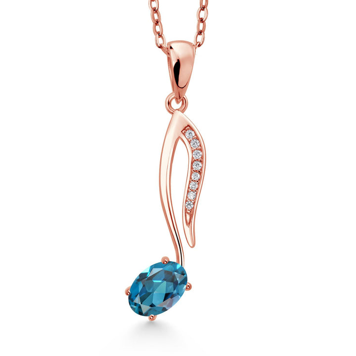 Gem Stone King 18K Rose Gold Plated Silver Music Eighth Note Pendant Necklace | 6X4MM Oval Gemstone Birthstone | With 18 Inch Chain | Designed By Keren Hanan
