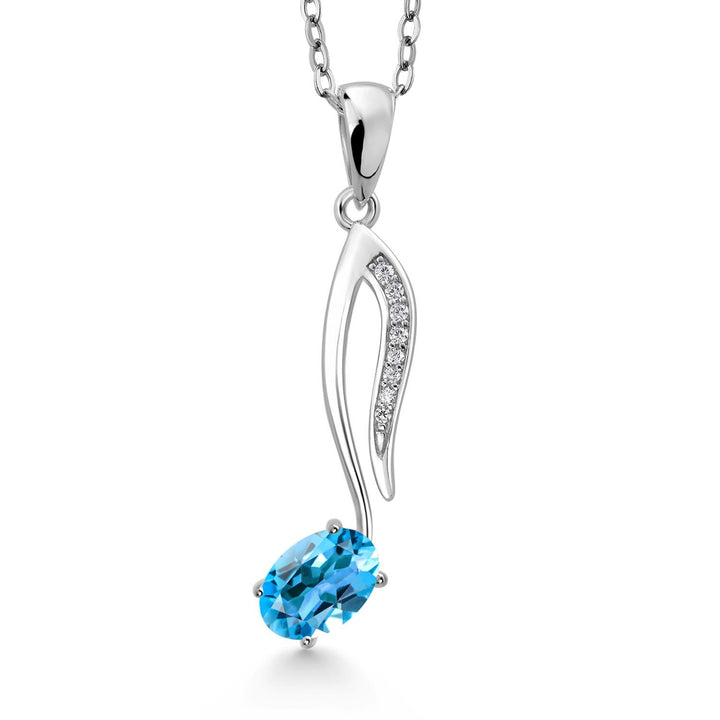 Gem Stone King Music Eighth Note Pendant Necklace | 925 Sterling Silver | 6X4MM Oval Gemstone Birthstone | With 18 Inch Silver Chain | Designed By Keren Hanan