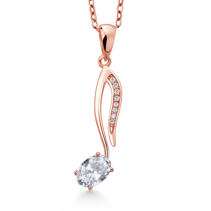 Gem Stone King 18K Rose Gold Plated Silver Music Eighth Note Pendant Necklace | 6X4MM Oval Gemstone Birthstone | With 18 Inch Chain | Designed By Keren Hanan