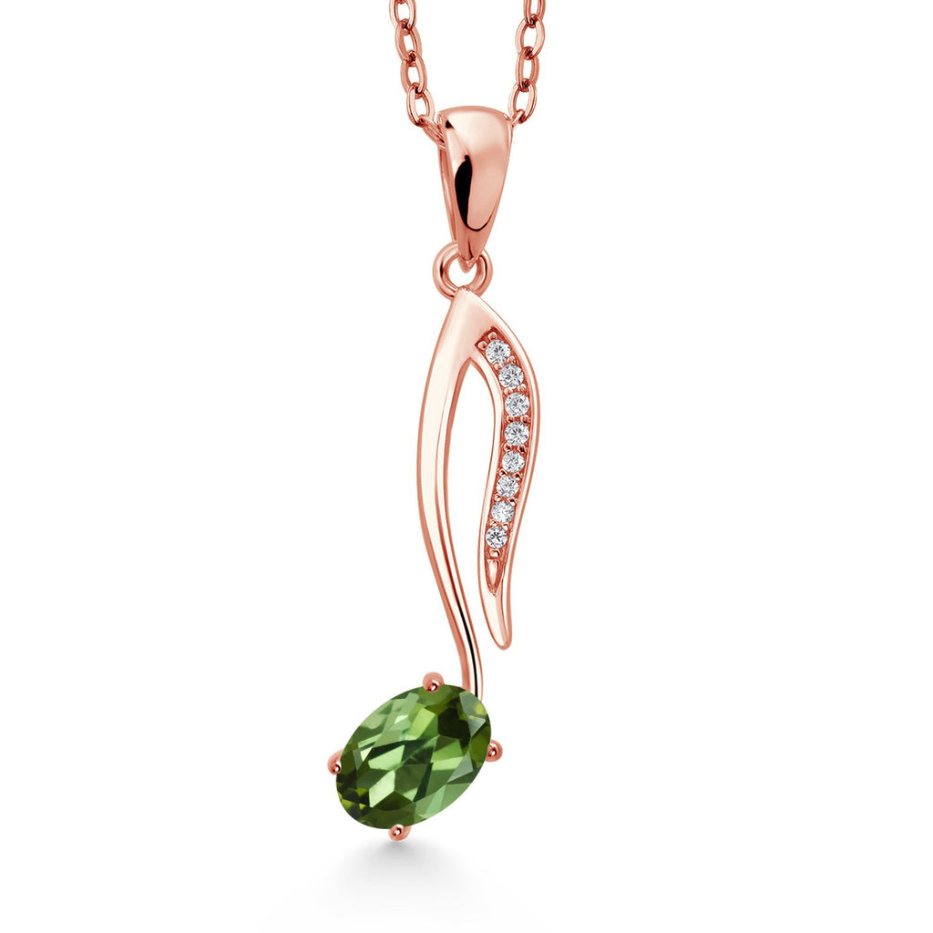 Gem Stone King 18K Rose Gold Plated Silver Music Eighth Note Pendant Necklace | 6X4MM Oval Gemstone Birthstone | With 18 Inch Chain | Designed By Keren Hanan