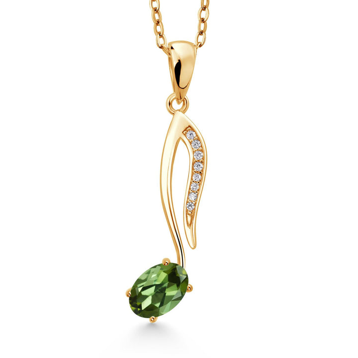 Gem Stone King 18K Yellow Gold Plated Silver Music Eighth Note Pendant Necklace | 6X4MM Oval Gemstone Birthstone | With 18 Inch Chain | Designed By Keren Hanan