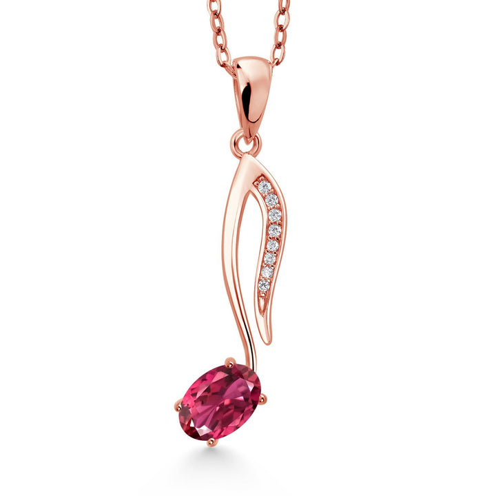 Gem Stone King 18K Rose Gold Plated Silver Music Eighth Note Pendant Necklace | 6X4MM Oval Gemstone Birthstone | With 18 Inch Chain | Designed By Keren Hanan