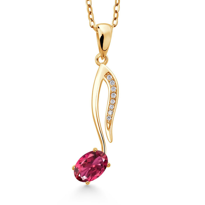 Gem Stone King 18K Yellow Gold Plated Silver Music Eighth Note Pendant Necklace | 6X4MM Oval Gemstone Birthstone | With 18 Inch Chain | Designed By Keren Hanan