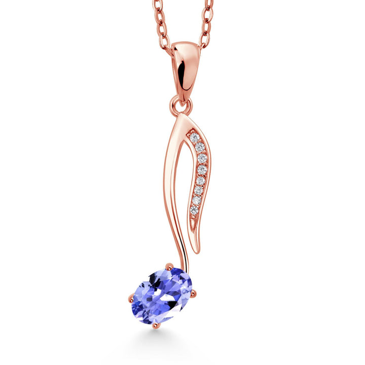 Gem Stone King 18K Rose Gold Plated Silver Music Eighth Note Pendant Necklace | 6X4MM Oval Gemstone Birthstone | With 18 Inch Chain | Designed By Keren Hanan