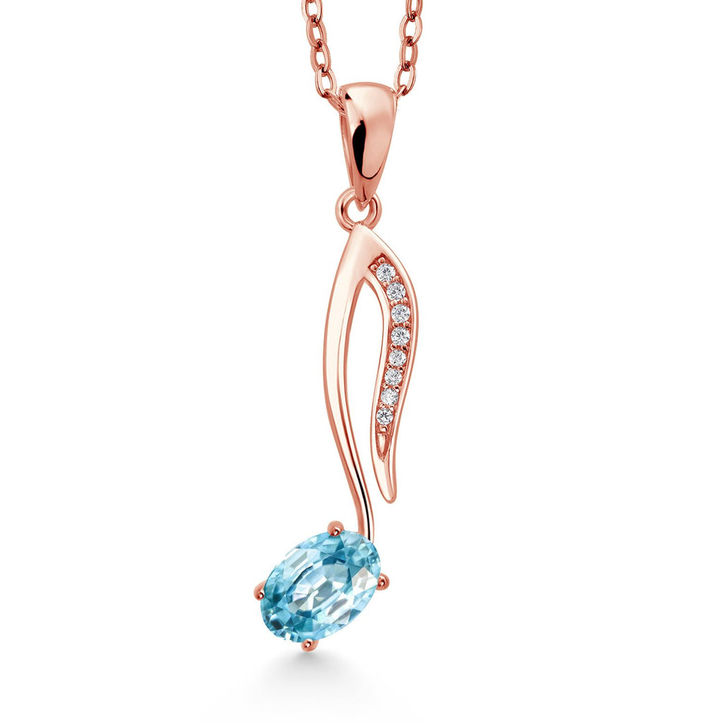 Gem Stone King 18K Rose Gold Plated Silver Music Eighth Note Pendant Necklace | 6X4MM Oval Gemstone Birthstone | With 18 Inch Chain | Designed By Keren Hanan