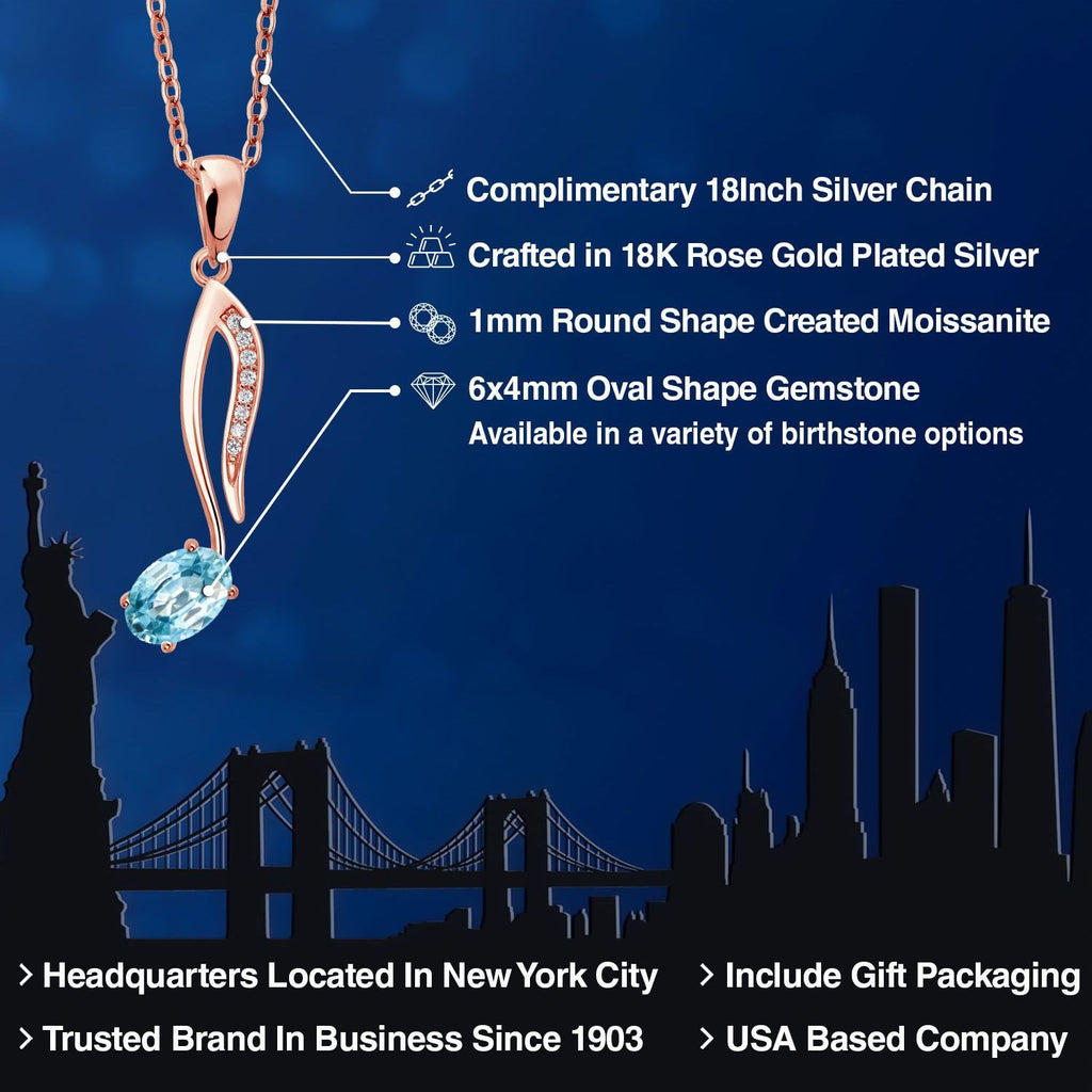 London Blue Topaz - November_Pendant in 925 Rose Gold Plated Silver