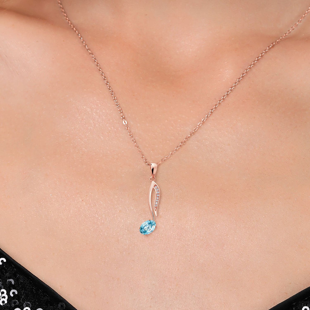 London Blue Topaz - November_Pendant in 925 Rose Gold Plated Silver