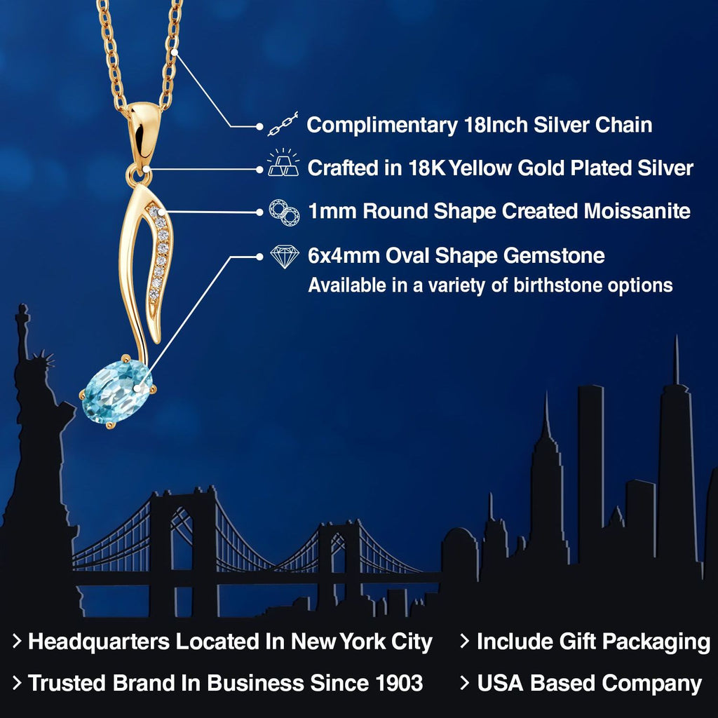 London Blue Topaz - November_Pendant in 925 Yellow Gold Plated Silver