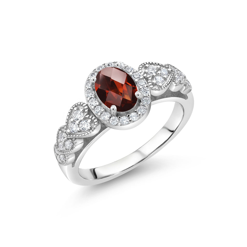 Garnet-Checkerboard - January_6_Ring in 925 Sterling Silver