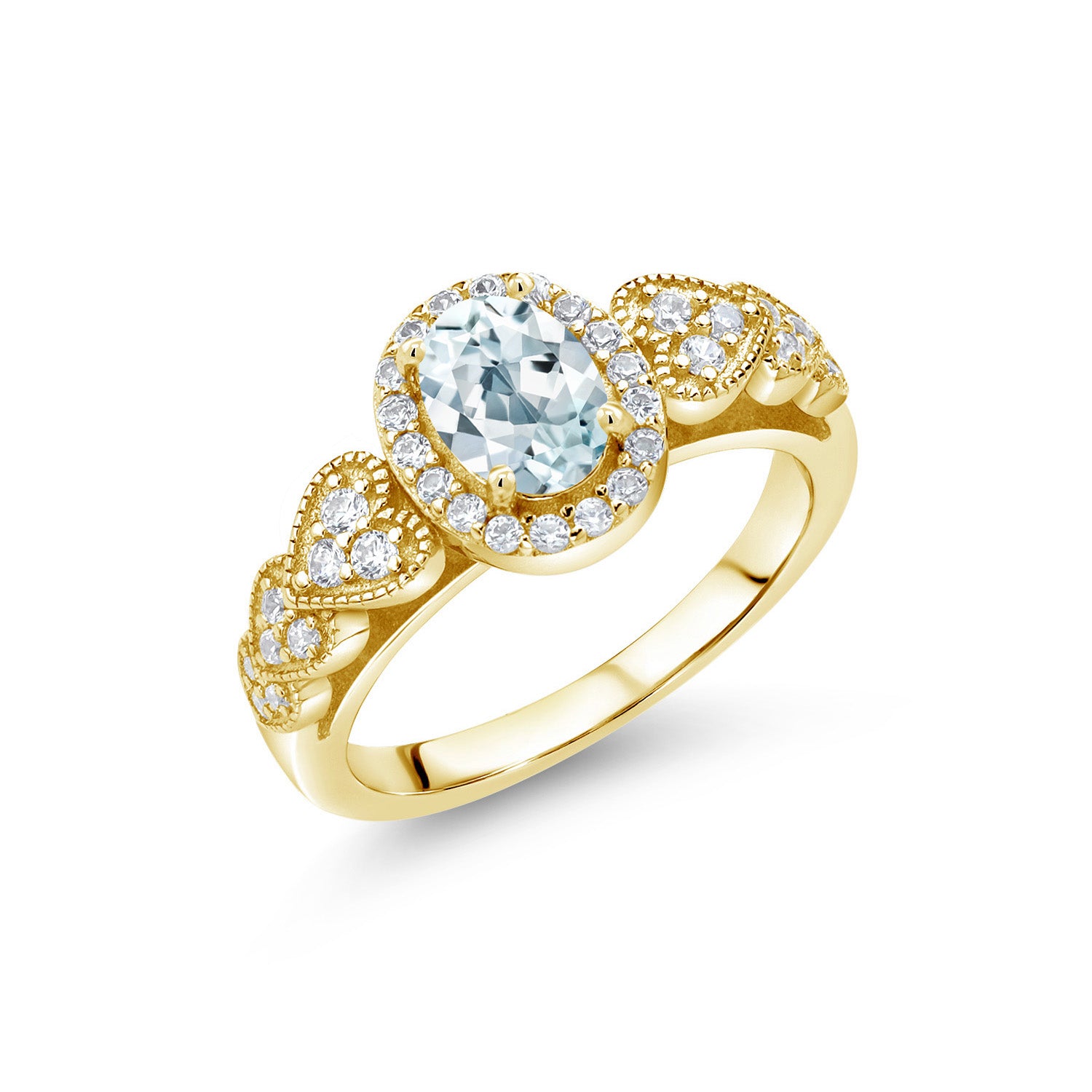 Aquamarine - March_7_Ring in 925 Yellow Gold Plated Silver
