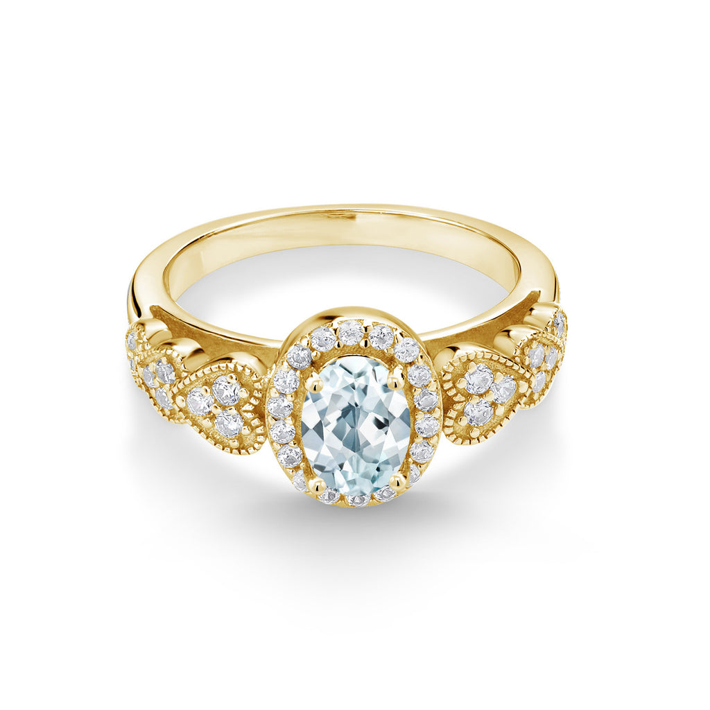 Aquamarine - March_7_Ring in 925 Yellow Gold Plated Silver