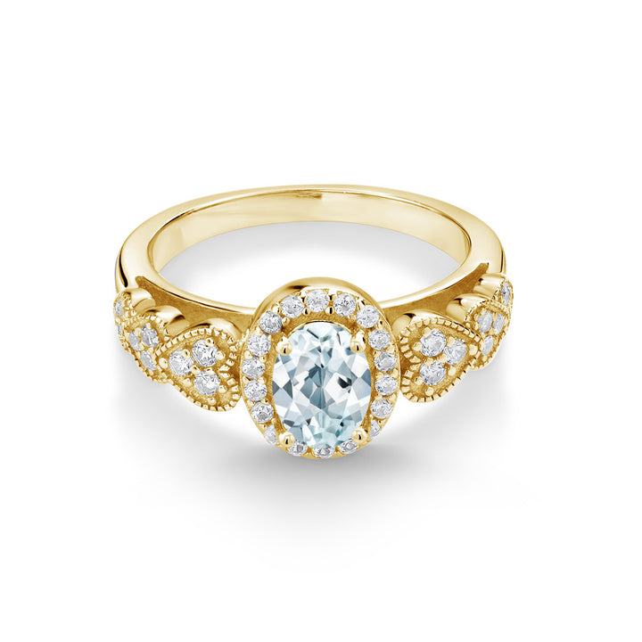 Aquamarine - March_7_Ring in 925 Yellow Gold Plated Silver