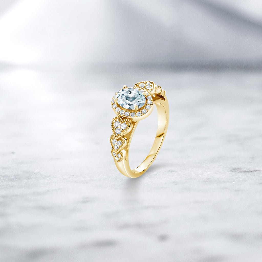 Aquamarine - March_7_Ring in 925 Yellow Gold Plated Silver