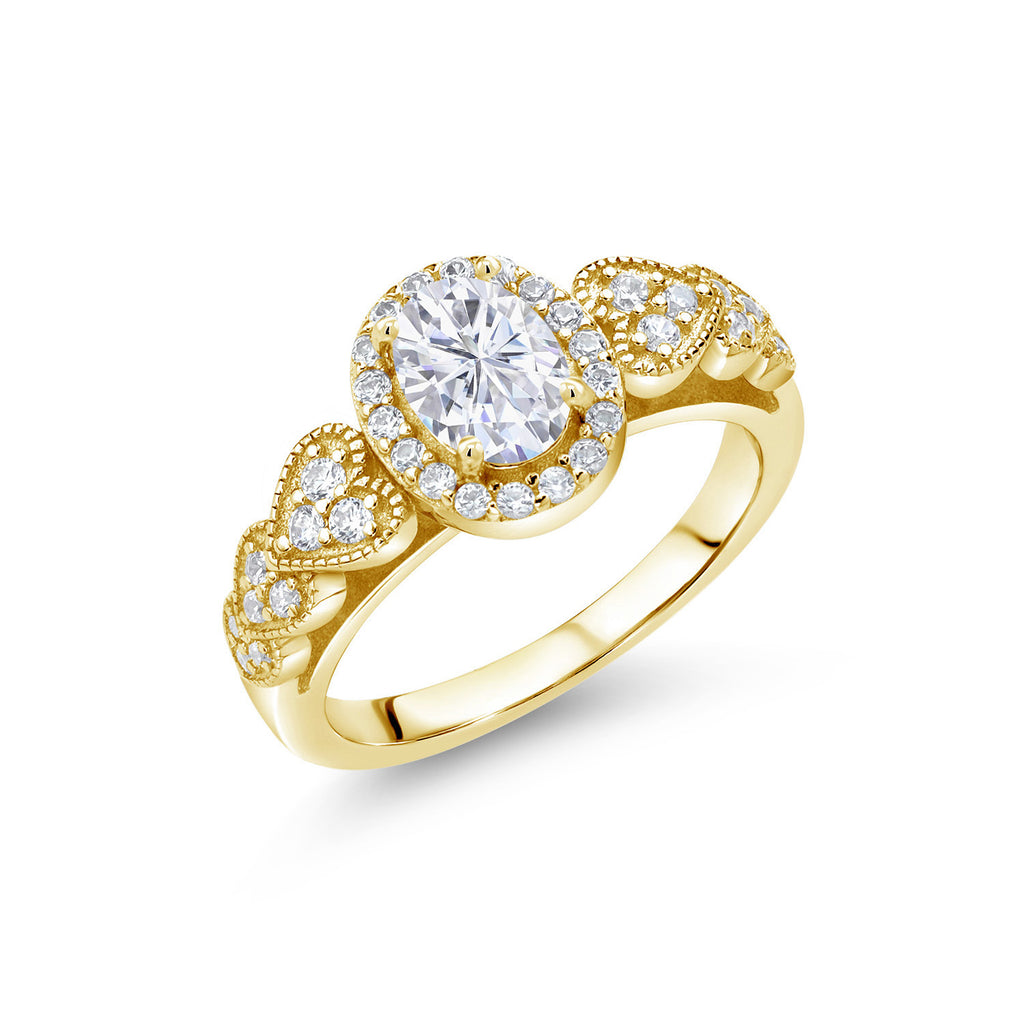 White Moissanite - April_6_Ring in 925 Yellow Gold Plated Silver