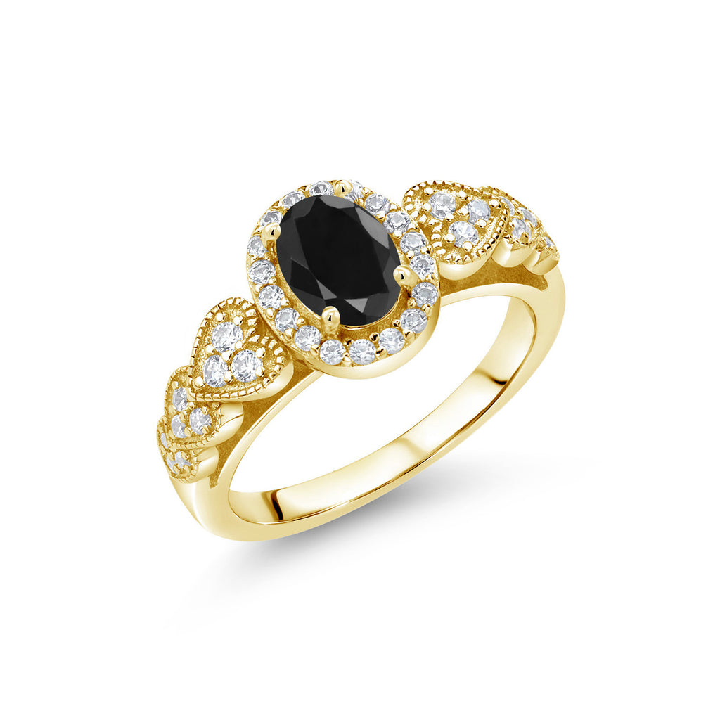 Black Sapphire - September_7_Ring in 925 Yellow Gold Plated Silver