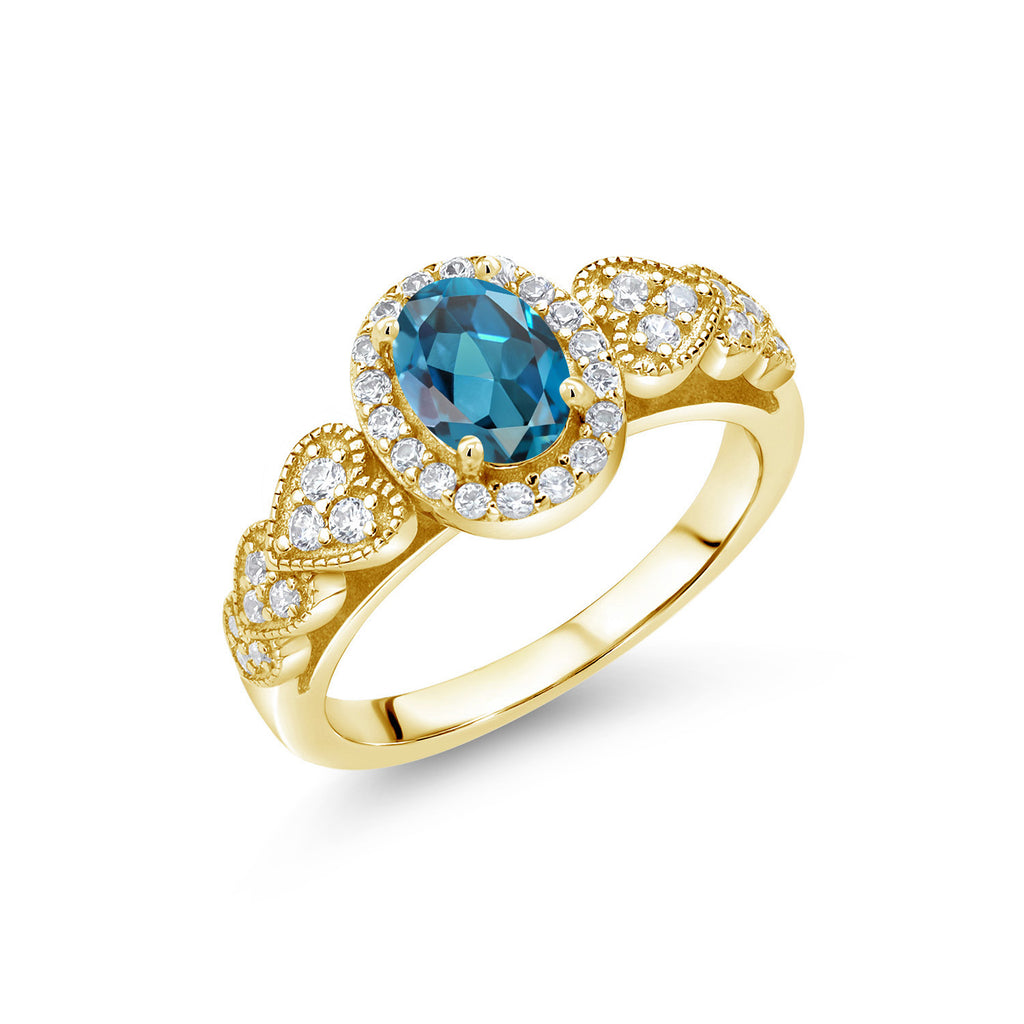 London Blue Topaz - November_7_Ring in 925 Yellow Gold Plated Silver