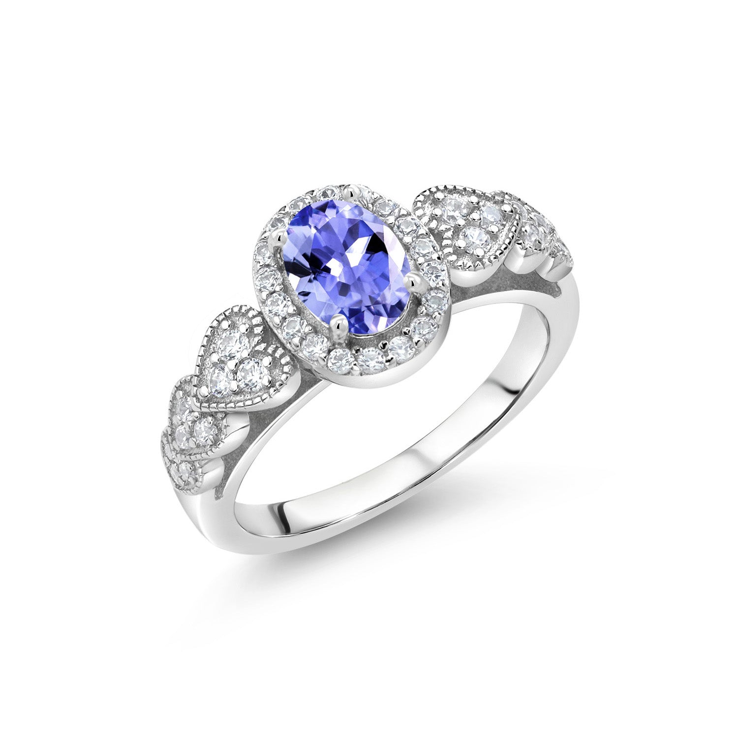 925 Sterling Silver Blue Tanzanite Women Engagement Ring | 1.18 Cttw | Oval 7X5MM | Gemstone Birthstone | Available In Size 5, 6, 7, 8, 9