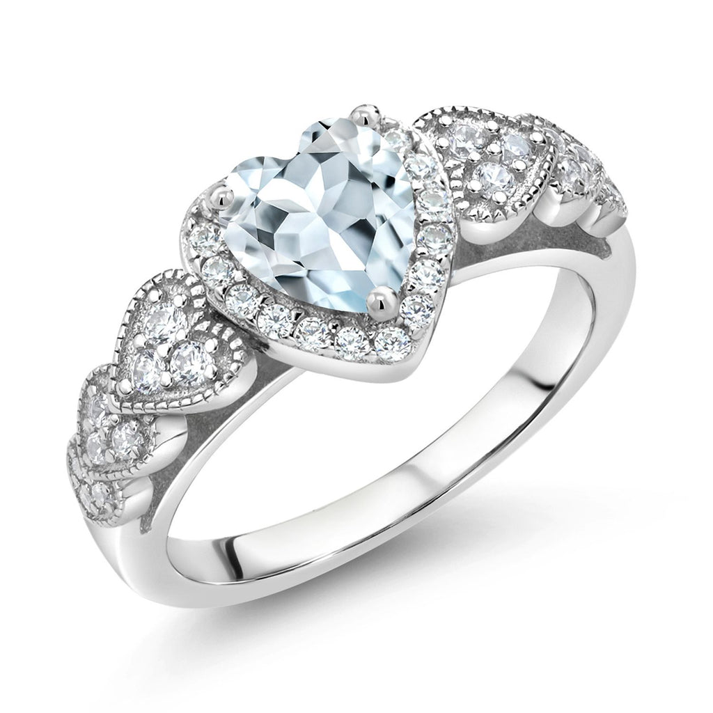 Gem Stone King 6MM Heart Shape Engagement Ring For Women | 925 Sterling Silver | Gemstone Birthstone | Wedding Engagement Anniversary Promise Ring | Available In Size 5, 6, 7, 8, 9