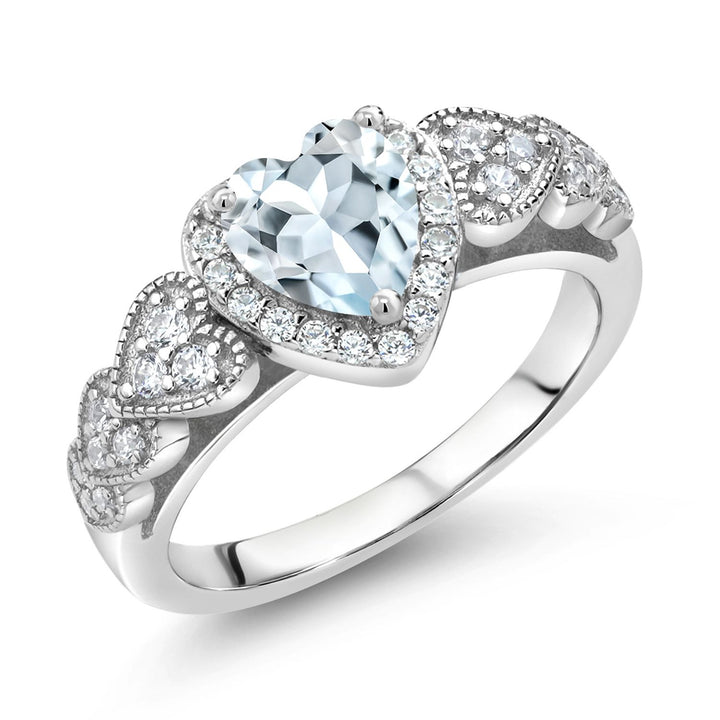 Gem Stone King 6MM Heart Shape Engagement Ring For Women | 925 Sterling Silver | Gemstone Birthstone | Wedding Engagement Anniversary Promise Ring | Available In Size 5, 6, 7, 8, 9
