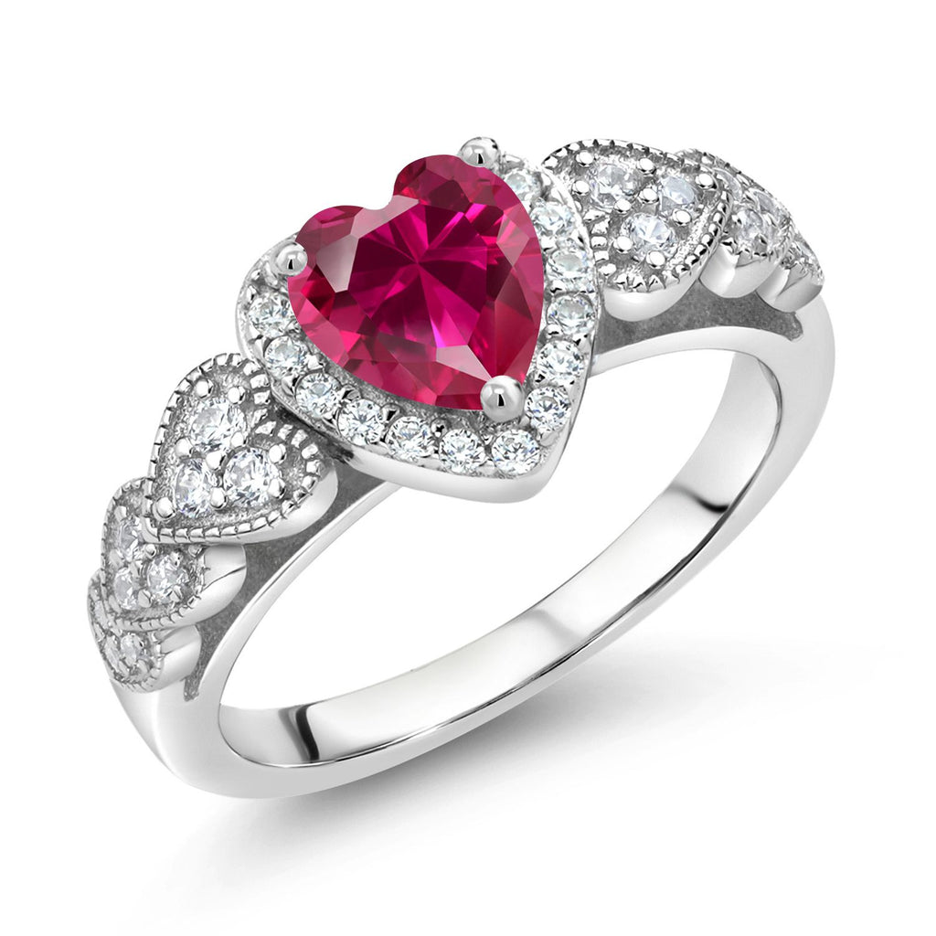 Gem Stone King 6MM Heart Shape Engagement Ring For Women | 925 Sterling Silver | Gemstone Birthstone | Wedding Engagement Anniversary Promise Ring | Available In Size 5, 6, 7, 8, 9