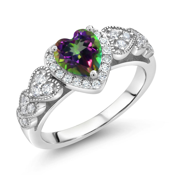 Gem Stone King 6MM Heart Shape Engagement Ring For Women | 925 Sterling Silver | Gemstone Birthstone | Wedding Engagement Anniversary Promise Ring | Available In Size 5, 6, 7, 8, 9