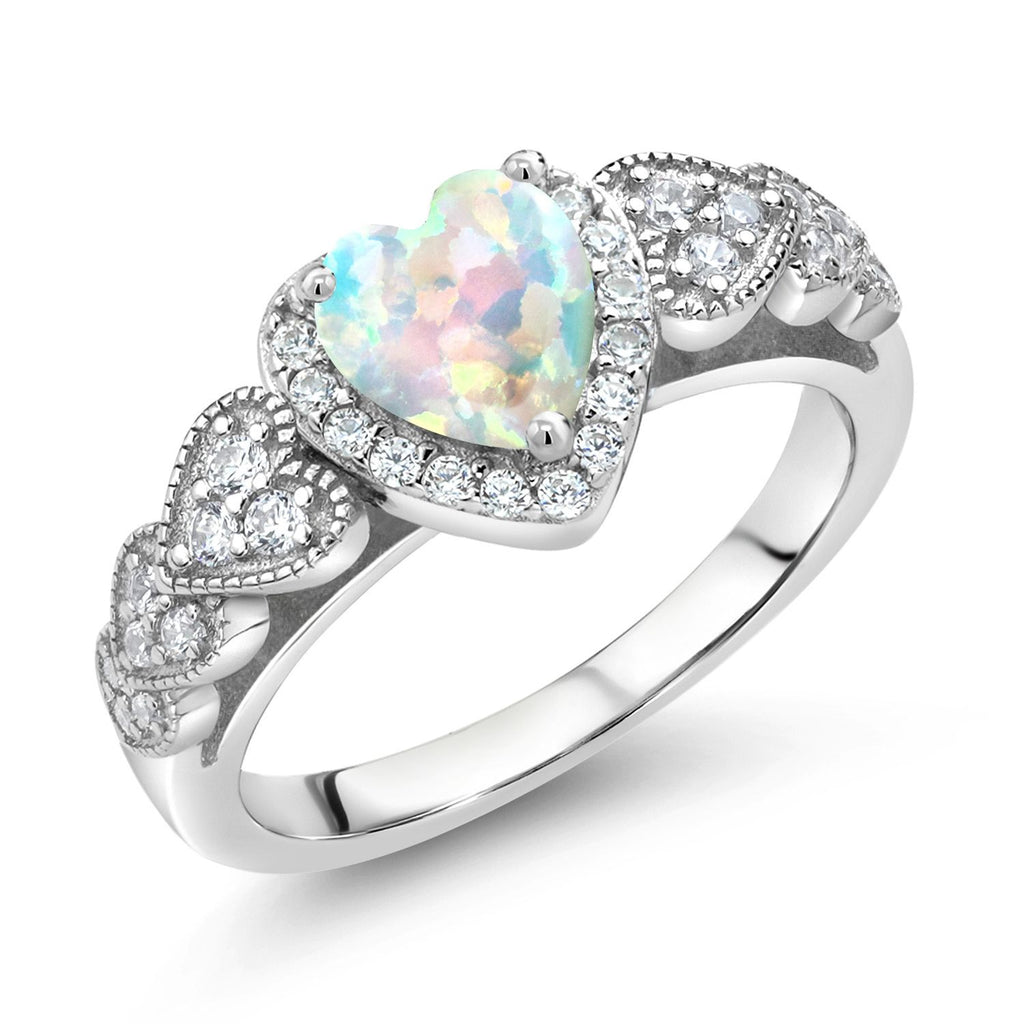White Simulated Opal - October_6_Ring in 925 Sterling Silver