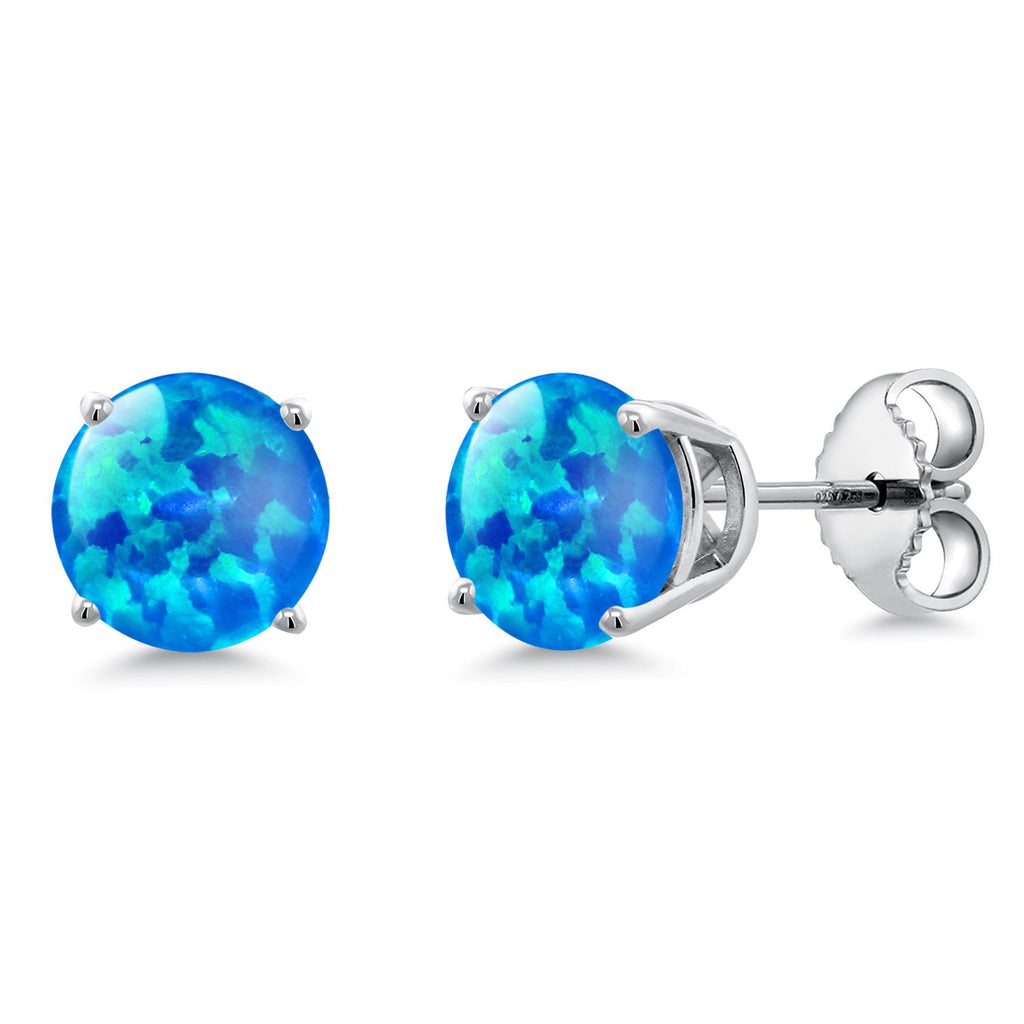 Gem Stone King 925 Sterling Silver Blue Sapphire Stud Earrings For Women Men (2.20 Cttw, Gemstone September Birthstone, Round 6MM)