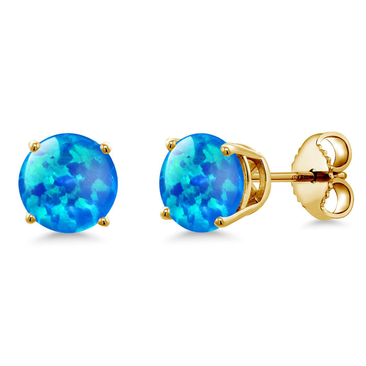 18K Yellow Gold Plated Silver 6MM Round Gemstone Birthstone Stud Earrings | Gold Earrings For Women Men