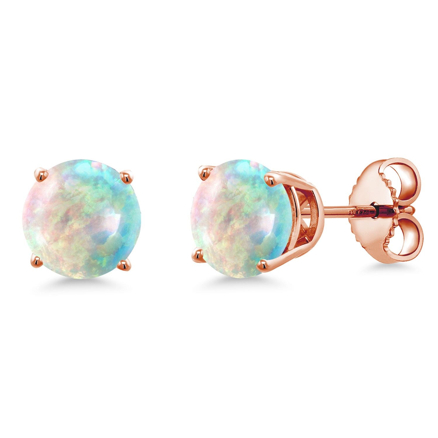 White Opal-Cabochon - October_Earrings in 925 Rose Gold Plated Silver