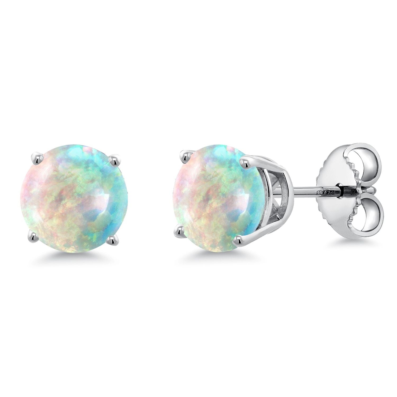 White Opal-Cabochon - October_Earrings in 925 Sterling Silver