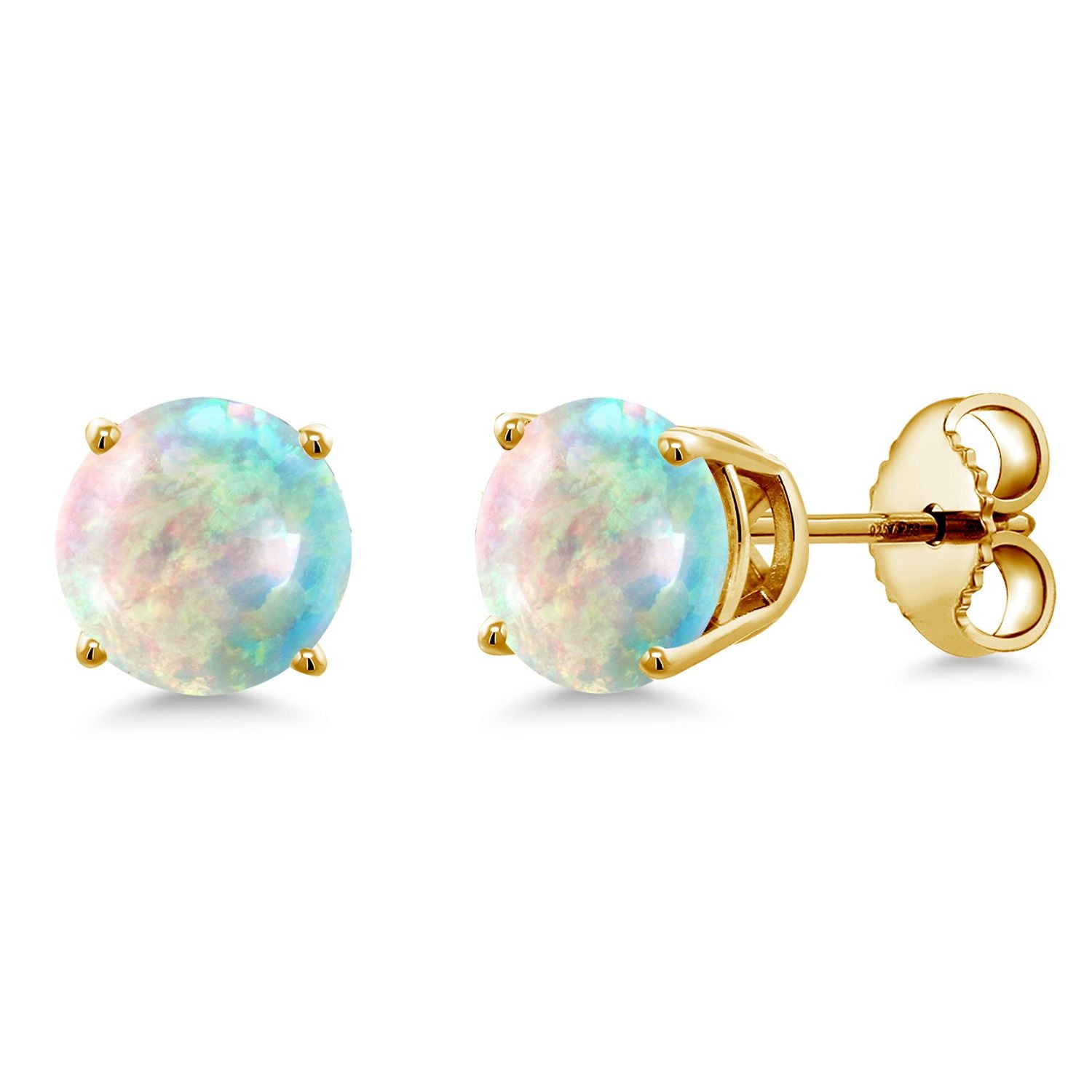 White Opal-Cabochon - October_Earrings in 925 Yellow Gold Plated Silver