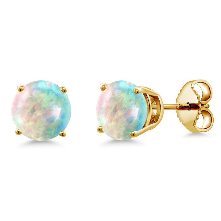 White Opal-Cabochon - October_Earrings in 925 Yellow Gold Plated Silver