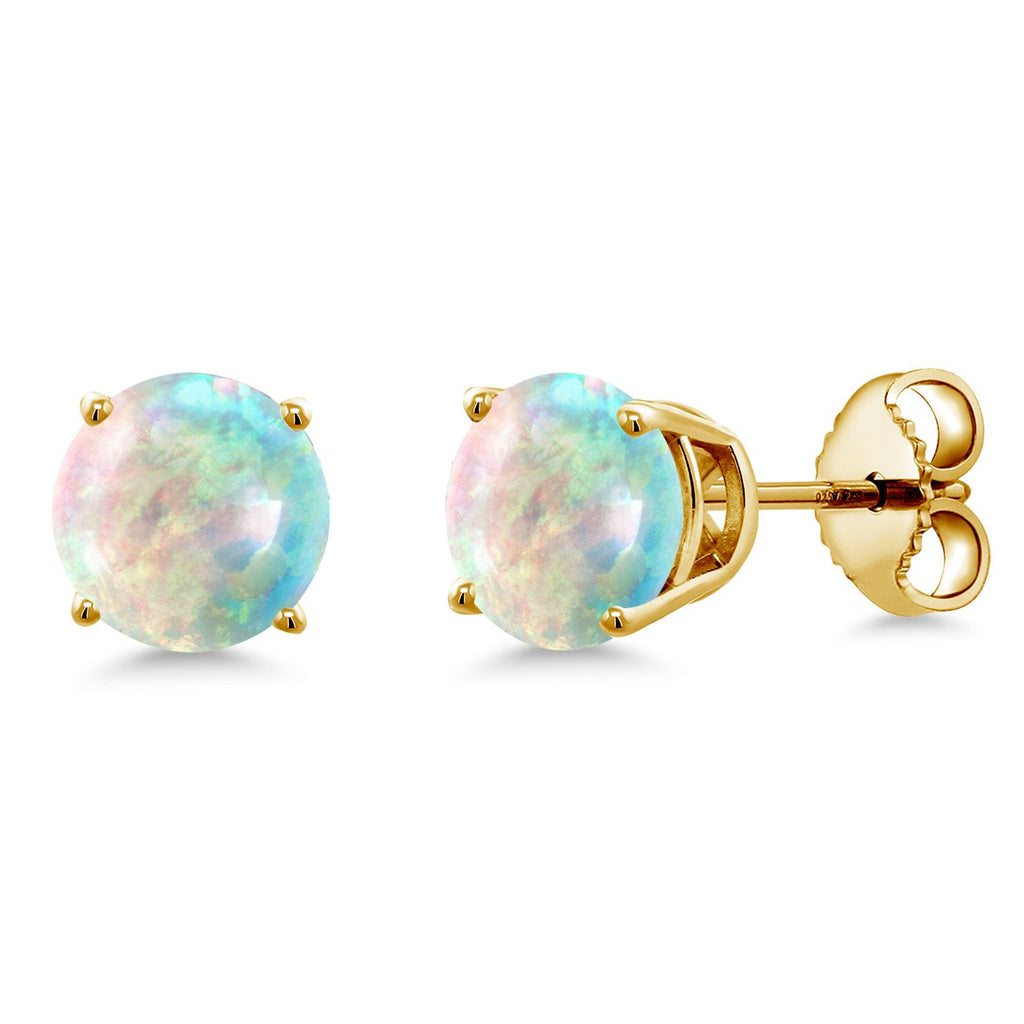 18K Yellow Gold Plated Silver 6MM Round Gemstone Birthstone Stud Earrings | Gold Earrings For Women Men
