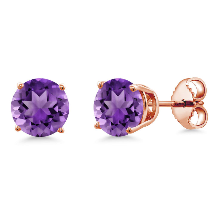 18K Rose Gold Plated Silver 6MM Round Gemstone Birthstone Stud Earrings | Rose Gold Earrings For Women Men
