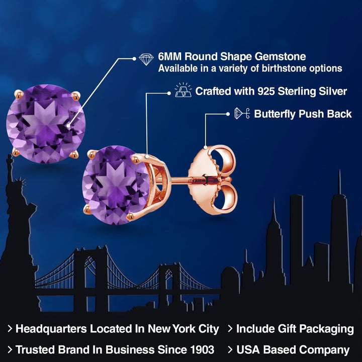 Amethyst - February_Earrings in 925 Rose Gold Plated Silver