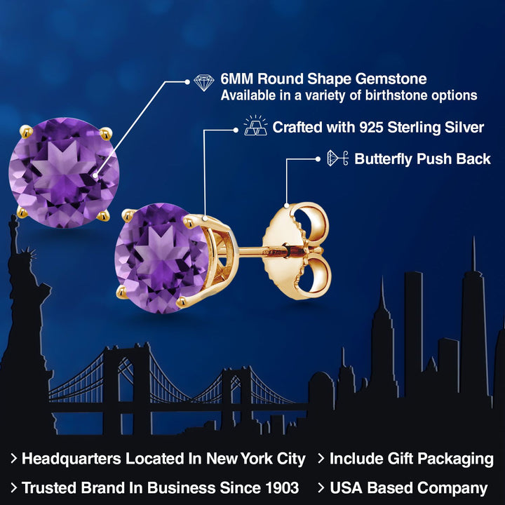 Amethyst - February_Earrings in 925 Yellow Gold Plated Silver