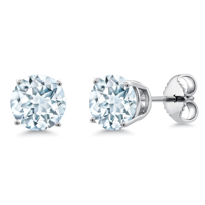 Gem Stone King 925 Sterling Silver Blue Sapphire Stud Earrings For Women Men (2.20 Cttw, Gemstone September Birthstone, Round 6MM)