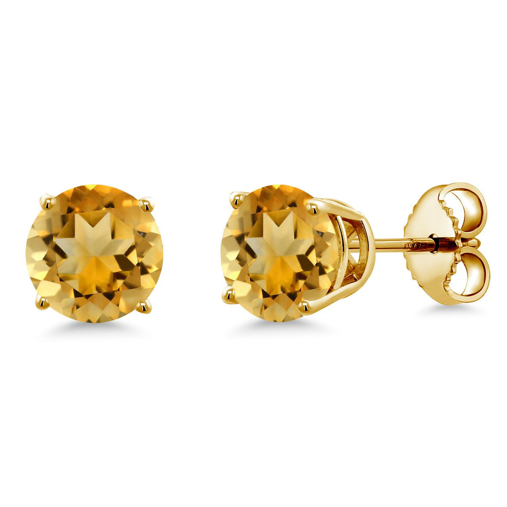 18K Yellow Gold Plated Silver 6MM Round Gemstone Birthstone Stud Earrings | Gold Earrings For Women Men