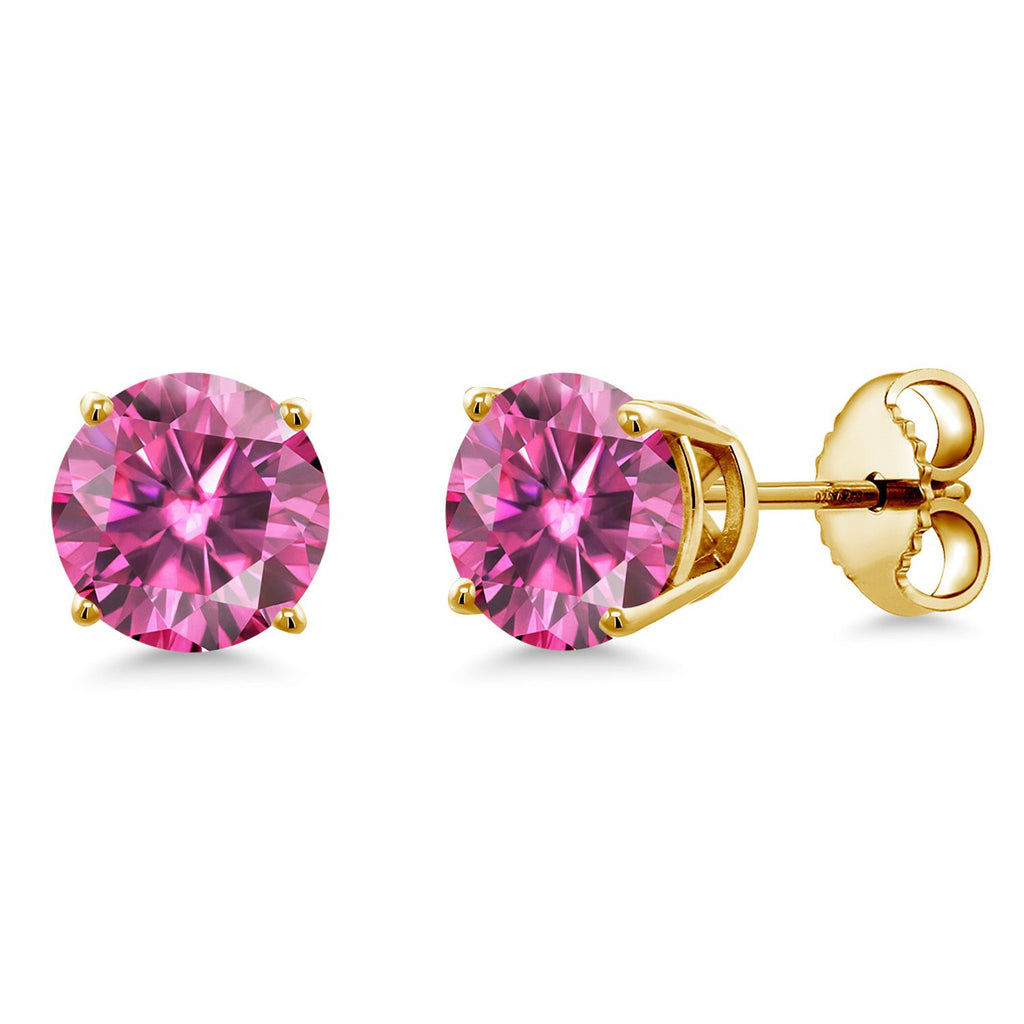 Gem Stone King 18K Yellow Gold Plated Silver 6MM Round Gemstone Birthstone Stud Earrings | Gold Earrings For Women Men