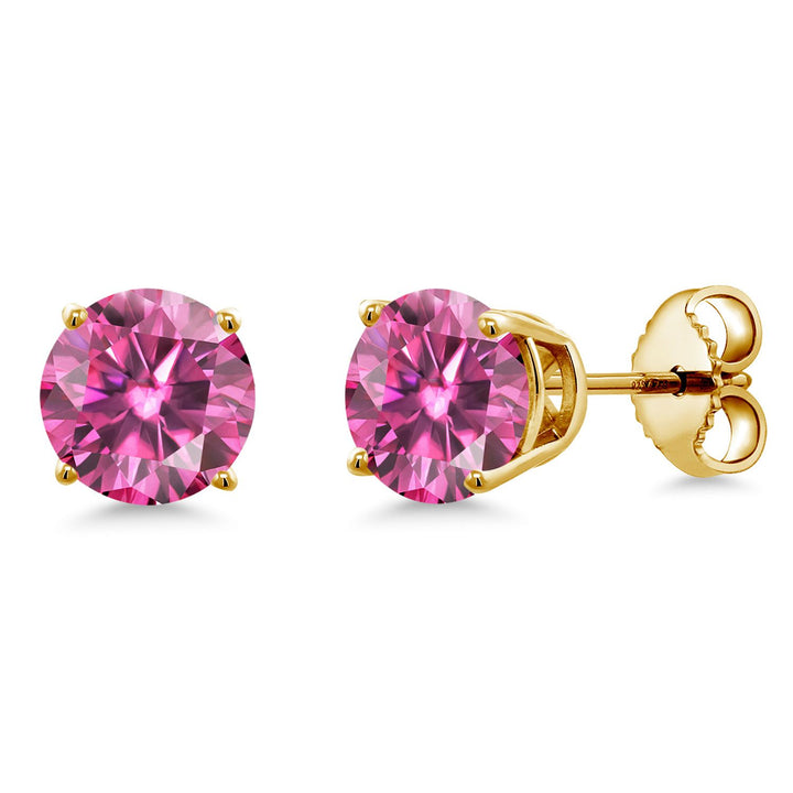 Gem Stone King 18K Yellow Gold Plated Silver 6MM Round Gemstone Birthstone Stud Earrings | Gold Earrings For Women Men