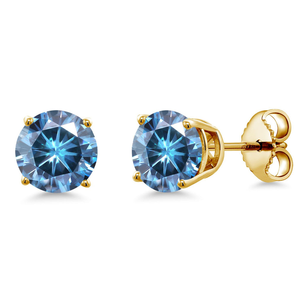Gem Stone King 18K Yellow Gold Plated Silver 6MM Round Gemstone Birthstone Stud Earrings | Gold Earrings For Women Men